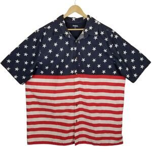 King Size Men's American Flag Short Sleeve Casual Button Up Shirt Size 2XL Tall